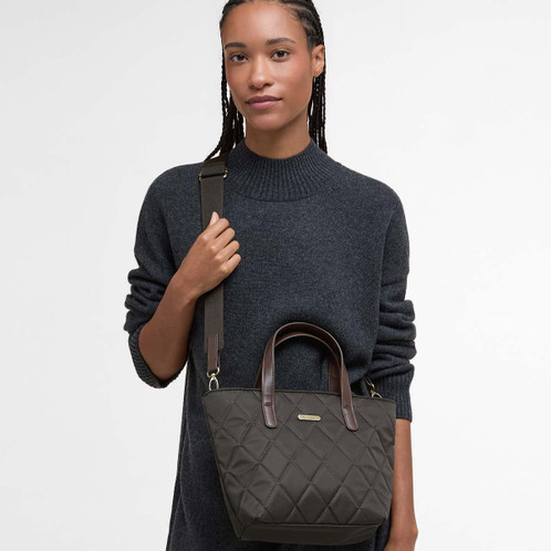 Olive Barbour Womens Mini Quilted Tote Bag ON Model