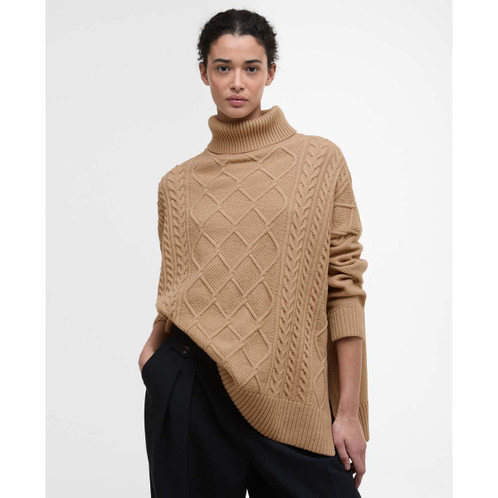Pale Camel Barbour Womens Burne Knitted Cape Front