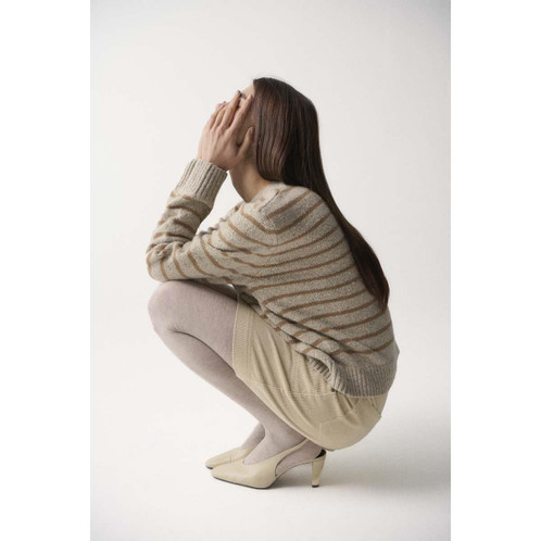 Oatmeal Stripe Barbour Womens Claydon Knitted Jumper Side