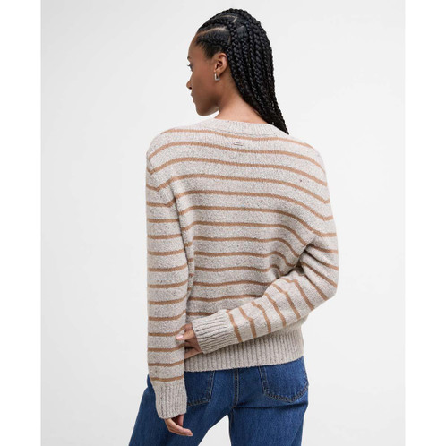 Oatmeal Stripe Barbour Womens Claydon Knitted Jumper Back