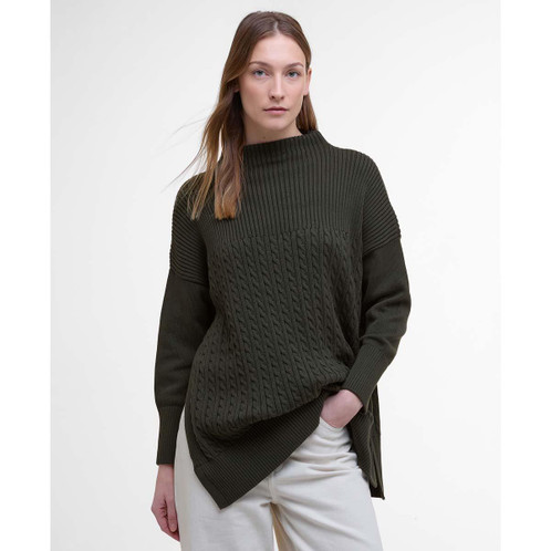 Olive Barbour Womens Stitch Guernsey Knitted Cape Front