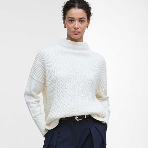 Ecru Barbour Womens Stitch Guernsey Knitted Cape Front