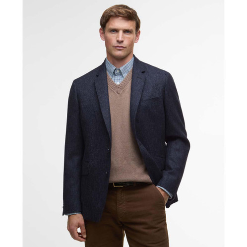 Navy Barbour Mens Godfrey Moons Shetland Blazer ON Model Front
