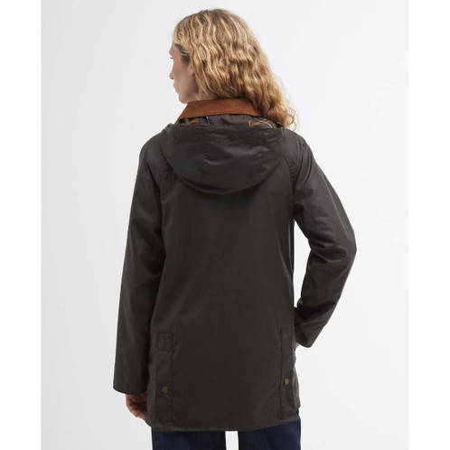 Olive Barbour Womens Highcleere Wax Jacket Back