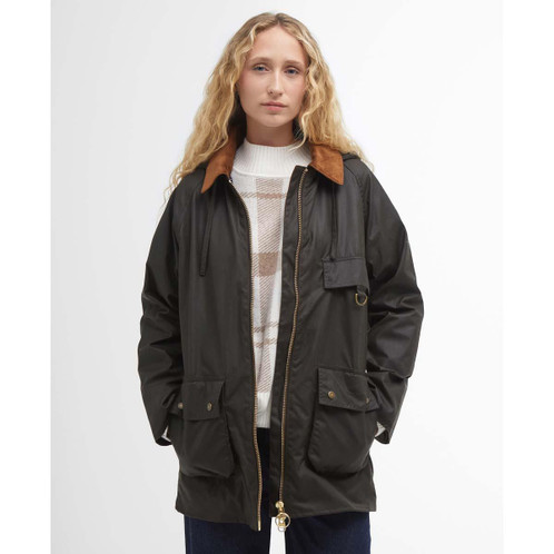 Olive Barbour Womens Highcleere Wax Jacket Front