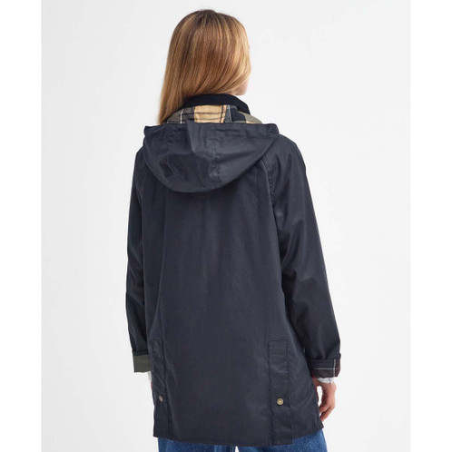 Navy Barbour Womens Highcleere Wax Jacket Back