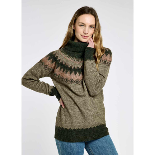 Olive Multi Dubarry Womens Devlin Fair Isle Jumper On Model