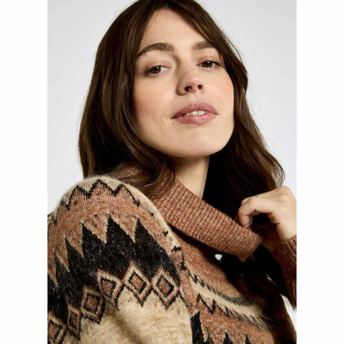 Oat Multi Dubarry Womens Devlin Fair Isle Jumper On Model On Model Detail