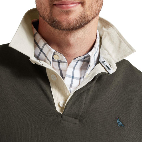 Peat Green  Schoffel Mens Porthallow Rugby Shirt collar