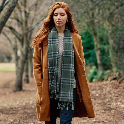 Light/Woodland Check Swanndri Scarfie Wool Scarf Lifestyle