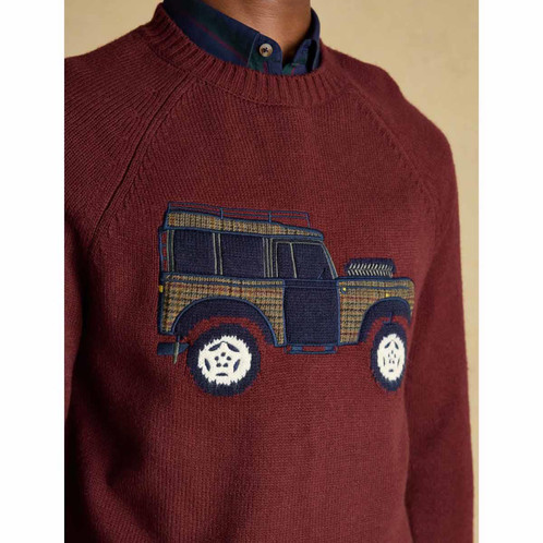 Burgundy Red Joules Mens Offroad 4x4 Crew Neck Jumper Detail