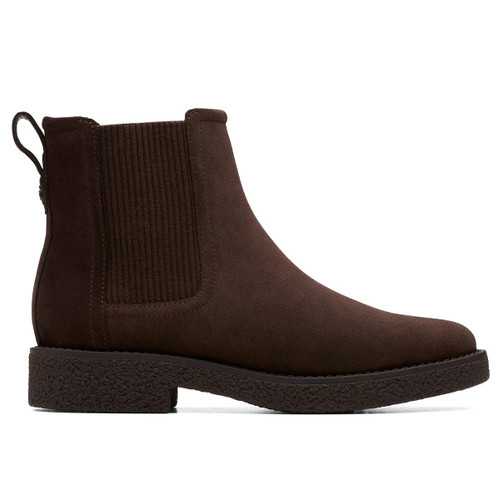 Dark Brown Suede Clarks Womens Nella Top Chelsea Boot Side