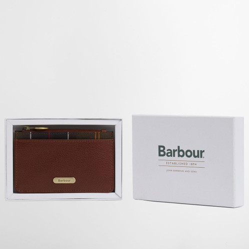Brown/Classic Barbour Womens Alder Leather Card Holder Boxed
