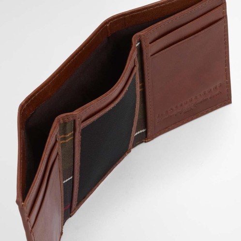 Heritage Brown Barbour Mens Bywell Leather Bi Fold Wallet Open