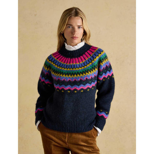 Navy Joules Womens Charlie Fair Isle Jumper On Model