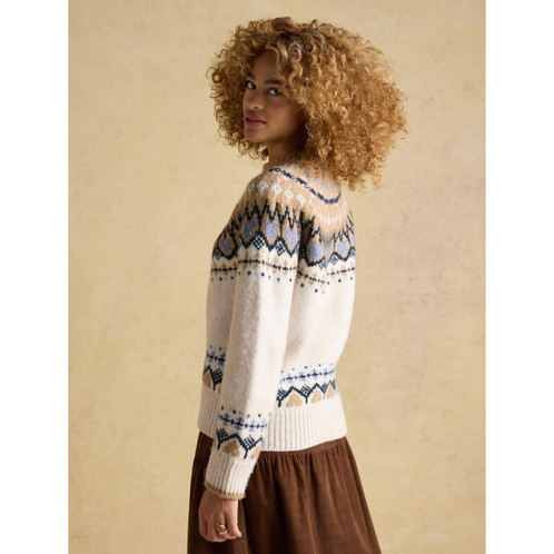 Cream Joules Womens Charlie Fair Isle Jumper On Model Back