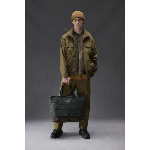 Sage/Classic Barbour Field Wax Tote Bag On Model