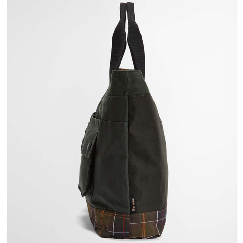 Sage/Classic Barbour Field Wax Tote Bag Side