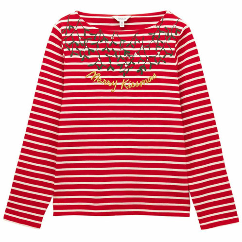 Red/Cream Kissmass Joules Womens Festive Harbour Top
