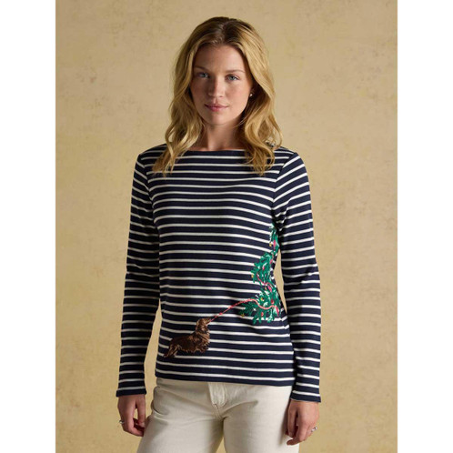 Navy/White Dog Joules Womens Festive Harbour Top On Model