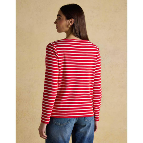 Red/Cream Kissmass Joules Womens Festive Harbour Top On Model Detail Back