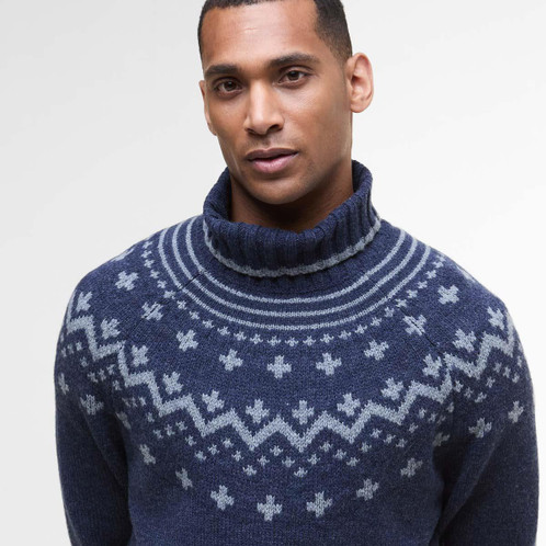 Navy Barbour Mens Hewton Roll Neck Jumper Collar