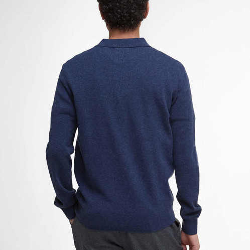 Navy Marl Barbour Mens Hutherston Knitted Polo Shirt Back
