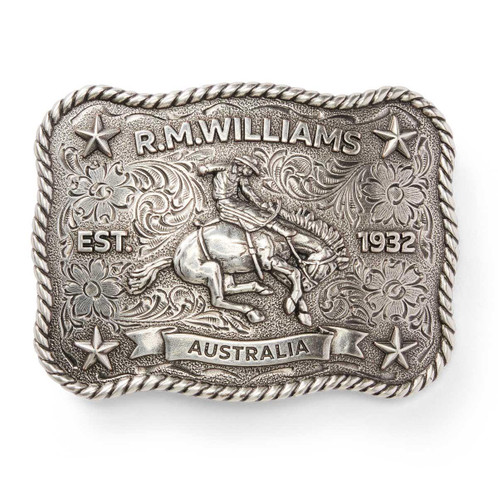 Antique silver R.M. Williams Cloudbuster Trophy Buckle