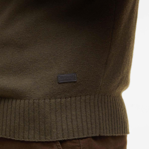Olive Barbour Mens Kelson Crew Neck Sweater Hem