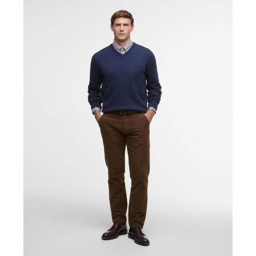 Navy Barbour Mens Kelson V-Neck Knitted Sweater On Model