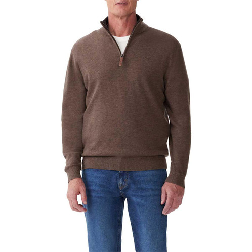 Chestnut R.M. Williams Mens Ernest 1/4 Zip Merino Knit Jumper front