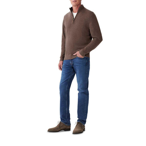 Chestnut R.M. Williams Mens Ernest 1/4 Zip Merino Knit Jumper on model