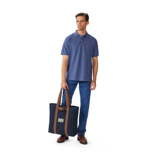 Navy R.M. Williams Heritage Tote on model
