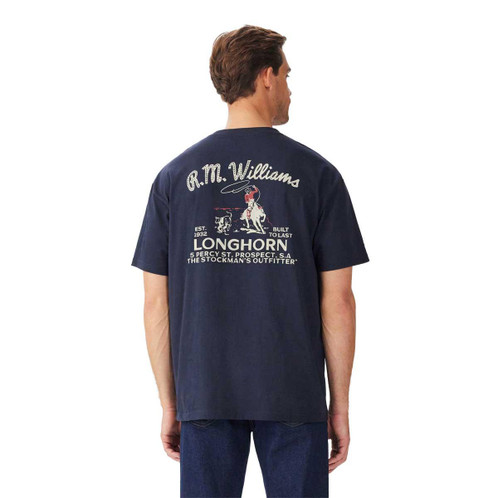 Navy R.M. Williams Mens Longhorn T-Shirt back