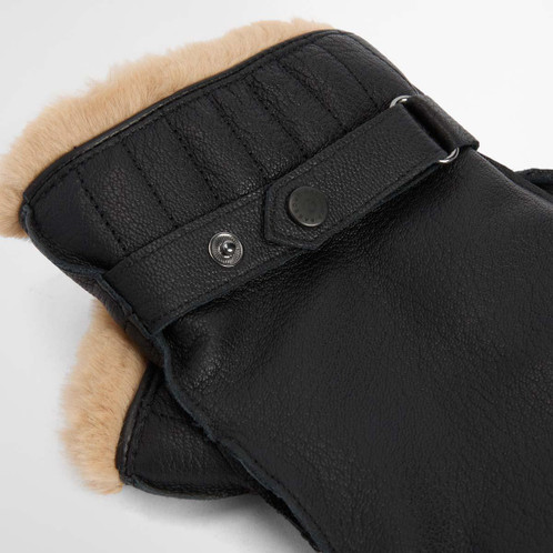 Black Barbour Mens Leather Utility Gloves Cuff