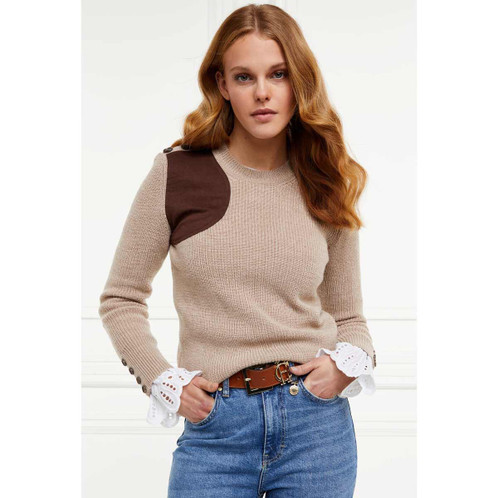 Latte Marl Holland Cooper Womens Heritage Crew Neck Knit On Model