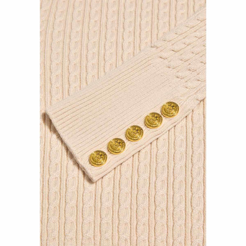 Almond Holland Cooper Womens Princeton Crew Neck Knit Jumper Button Cuff Detail