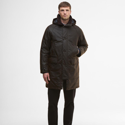 Dark Brown Barbour Mens Beaudale Wax Trench Coat On Model