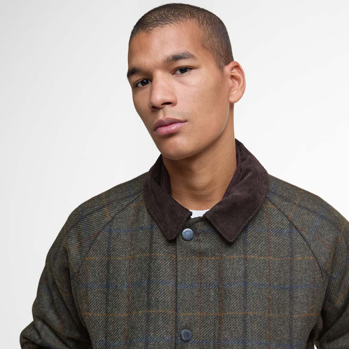 Brown Barbour Mens Bedale Check Wool Jacket Collar