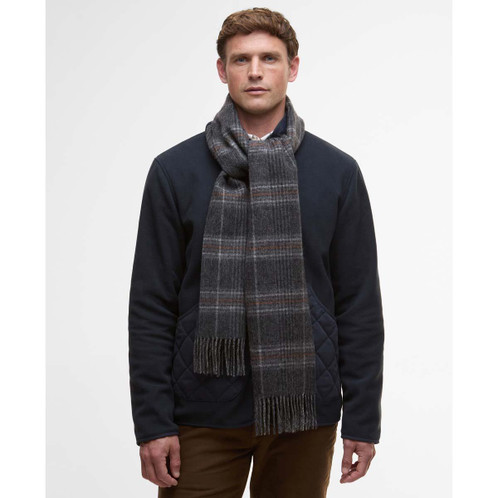Grey/Navy Barbour Marsden Reversible Scarf On Model