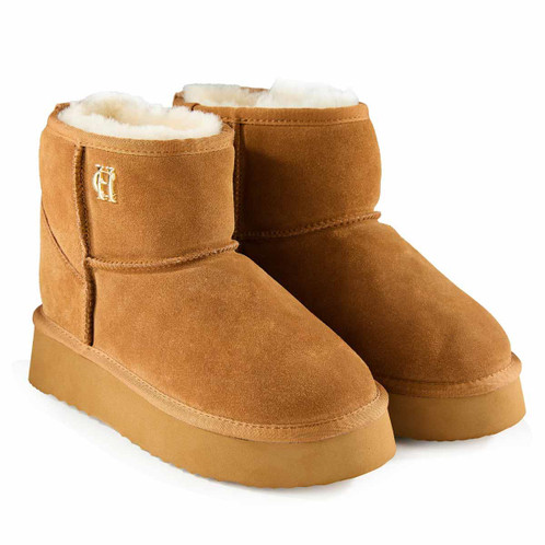 Tan Holland Cooper Womens Shearling Platform Boot