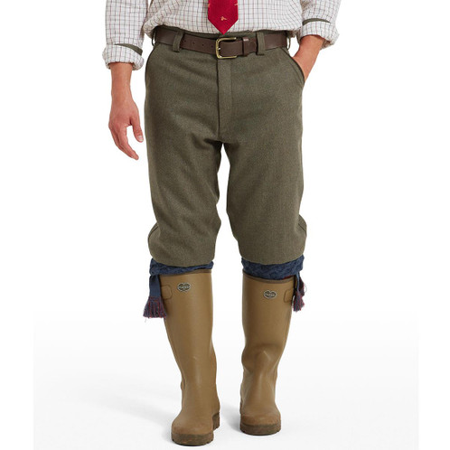 Schoffel Mens Tweed Plus Twos Loden Green Herringbone close up