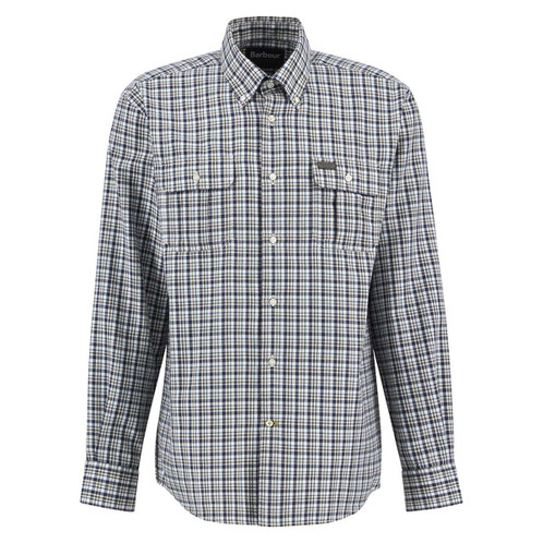 Navy Barbour Mens Panwell Thermo Weave Regular Checked Shirt