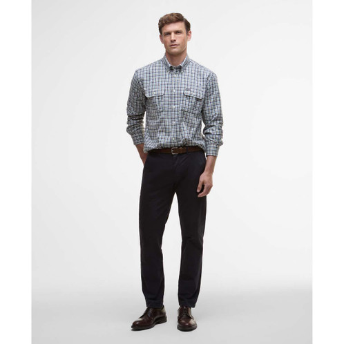 Navy Barbour Mens Panwell Thermo Weave Regular Checked Shirt Front