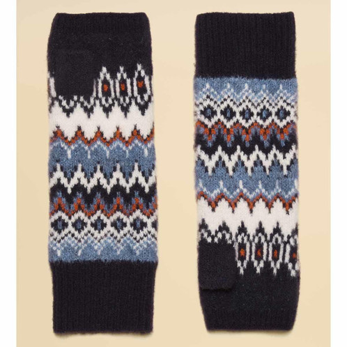 Navy Neutral Joules Womens Kara Fairisle Fingerless Gloves
