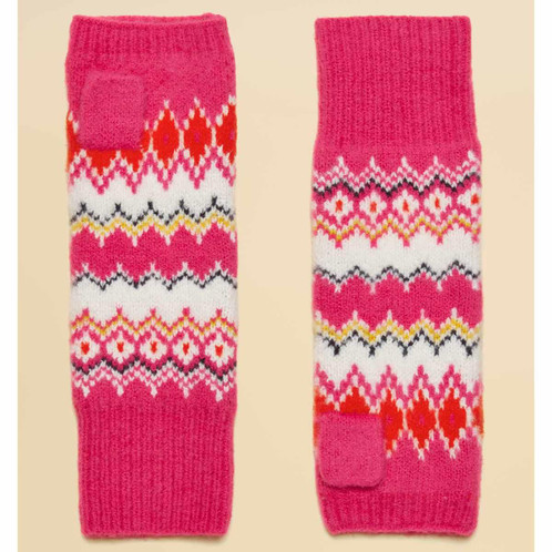 Pink Neutral Joules Womens Kara Fairisle Fingerless Gloves