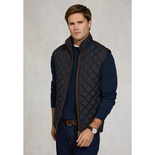 Ink Navy Holland Cooper Mens Country Quilted Gilet On Model