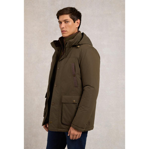 Khaki Holland Cooper Mens Stamford Field Coat On Model Side View