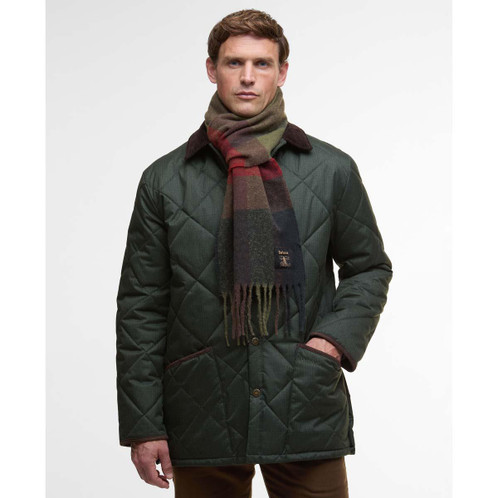 Olive/Fired Brick Barbour Westerdale Scarf On Model
