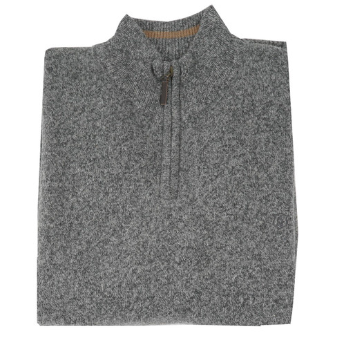Albert and Maurice Mens Netherton Lambswool Quarter Zip Jumper Grey Marl